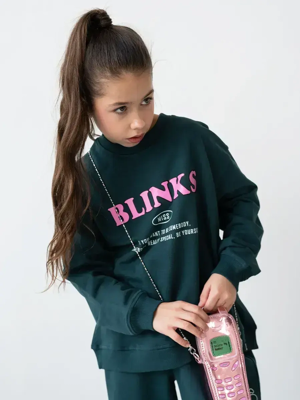 Костюм для девочки, свитшот и брюки, зеленый