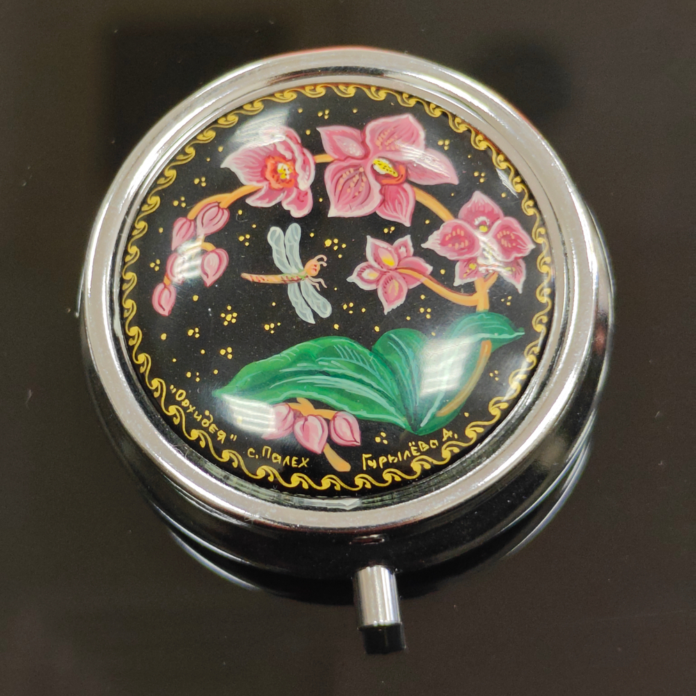 Сувенирный контейнер для хранения мелочей с ручной росписью Палех "Орхидея"