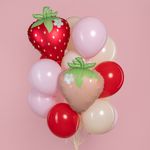 Шар (26''/66 см) Фигура, Клубника с цветком, Красный, Сатин, 1 шт. в уп.