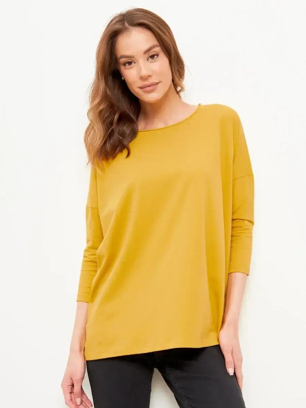 Лонгслив оверсайз с рукавом 3/4 желтый