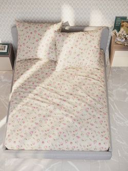 Постельное белье перкаль Сказка "Розовые бутоны на бежевом" 2-спальное Наволочка 50х70 см 2 шт Простынь на резинке 160x200 см Пододеяльник 175x215 см