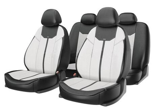 Чехлы на сидения CarFashion «MUSTANG» 10035 - Экокожа - белый/черный/белый