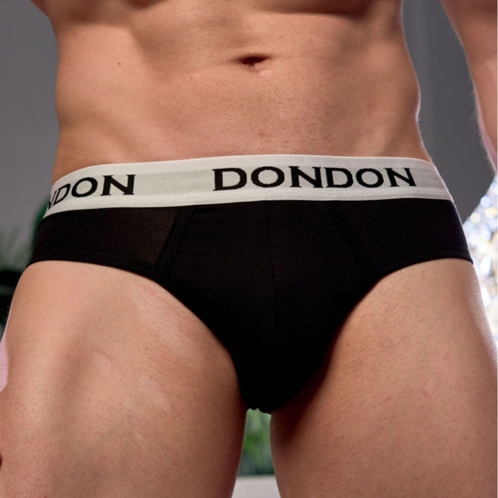 Черные хлопковые мужские трусы-брифы (Размер: XXL) (Цвет: черный)