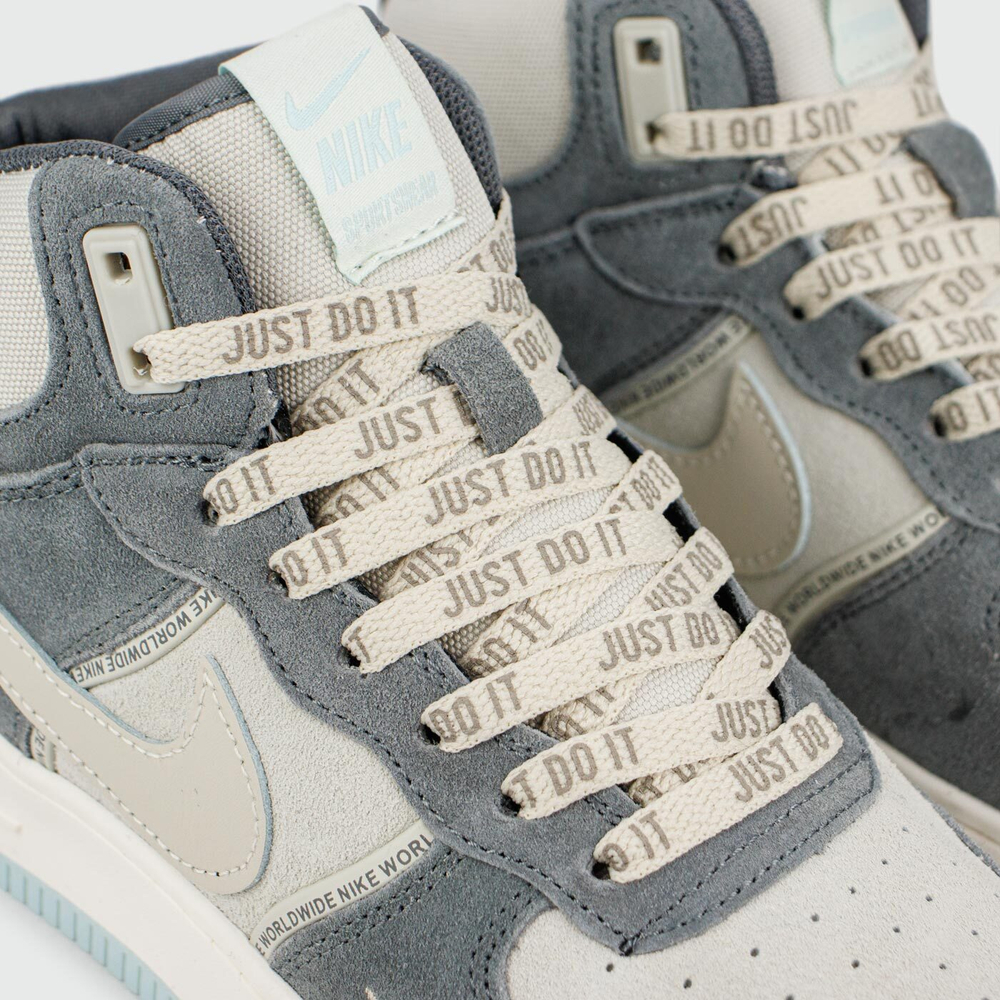 Кроссовки Nike Air Force 1 Mid Grey / White Blue Ftwr. with Fur Wmns