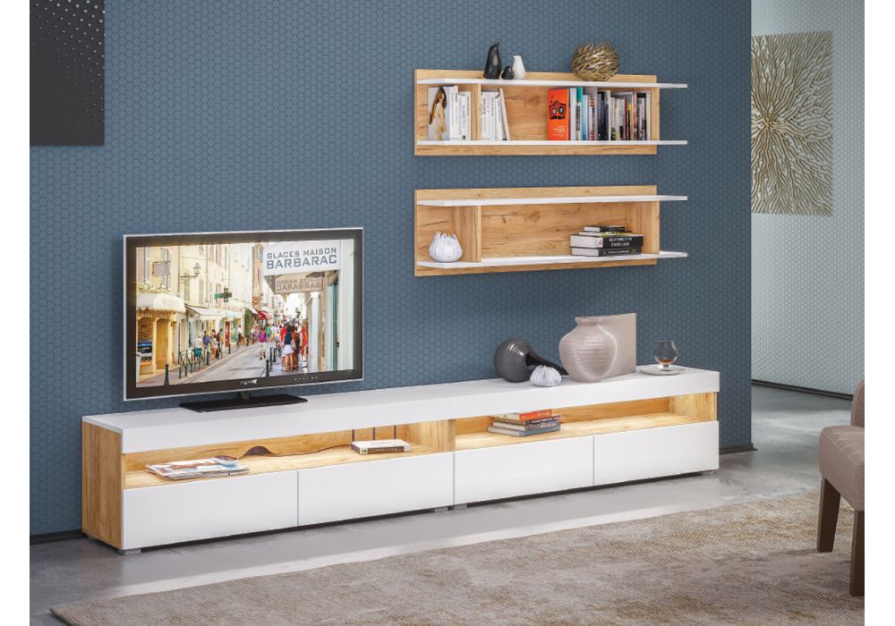 Полка Альба дуб золотой craft / белый премиум