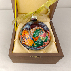 Шар новогодний с круговой росписью Палех "Тройка. Москва" в футляре