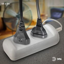 Удлинитель электрический ЭРА UX-2-3m без заземления 2 розетки 3м ШВВП 2x0,75мм2 6А