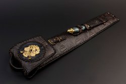 Подарочный набор шампуров "Премиальный", Карельская береза, чехол из натуральной кожи