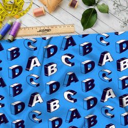 Ткань блэкаут объёмные буквы на синем фоне