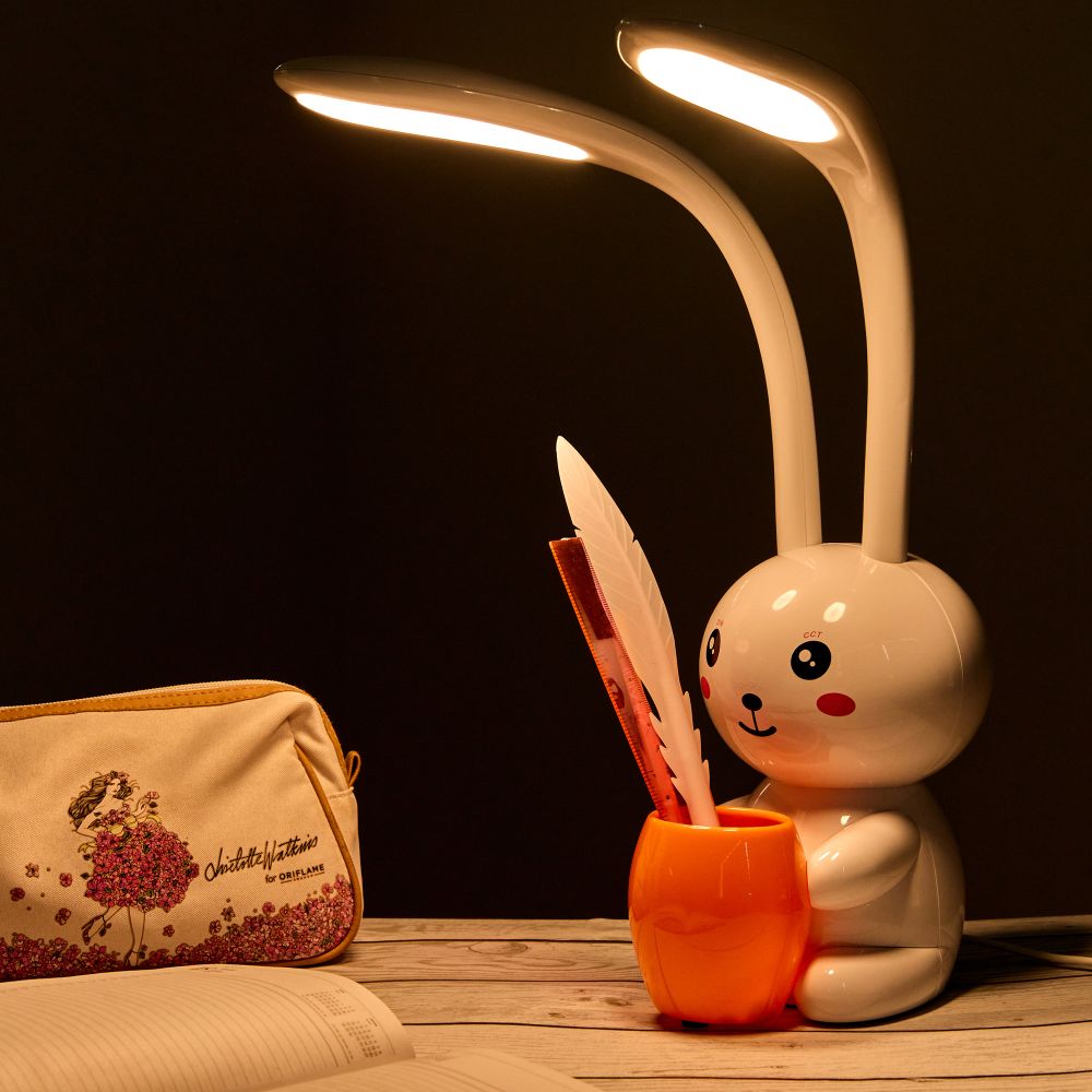 ULM-D160 12W-3000-6000K-DIM WHITE Светильник настольный светодиодный Заяц. с подставкой под канцелярские принадлежности. Сенсорный выключатель. Диммер. Белый. TM Uniel