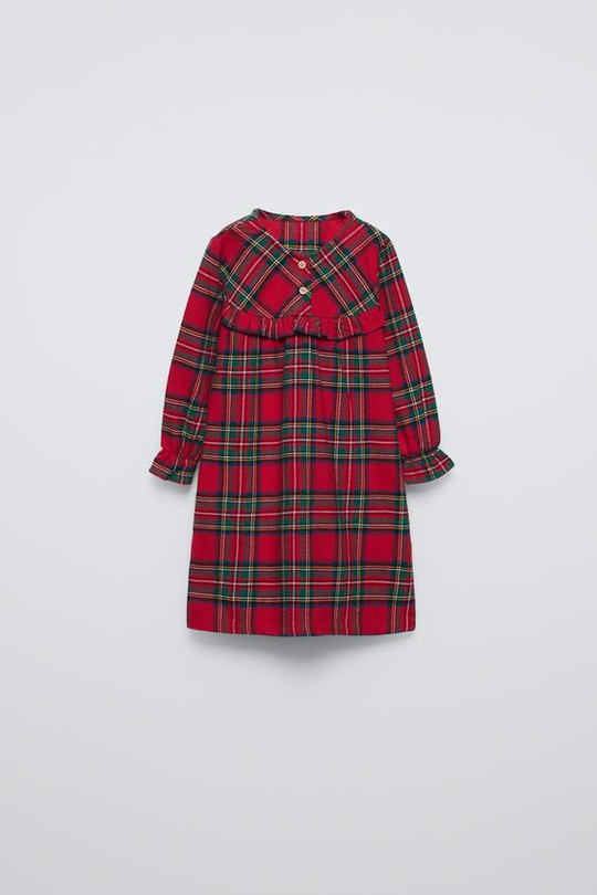 ZARA НОЧНАЯ РУБАШКА ИЗ ФЛАНЕЛИ В КЛЕТКУ, КРАСНЫЙ