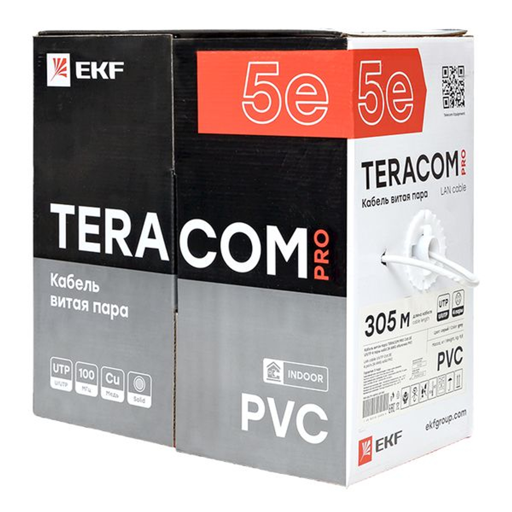 Кабель витая пара TERACOM PRO Cat.5E U/UTP 4 пары solid 24AWG оболочка PVC цвет серый (упак. 305м) (305.00 шт.)
