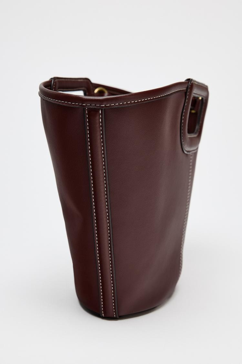 ZARA СУМКА-ШОПЕР С ДЕКОРАТИВНОЙ СТРОЧКОЙ, БОРДОВО-КРАСНЫЙ