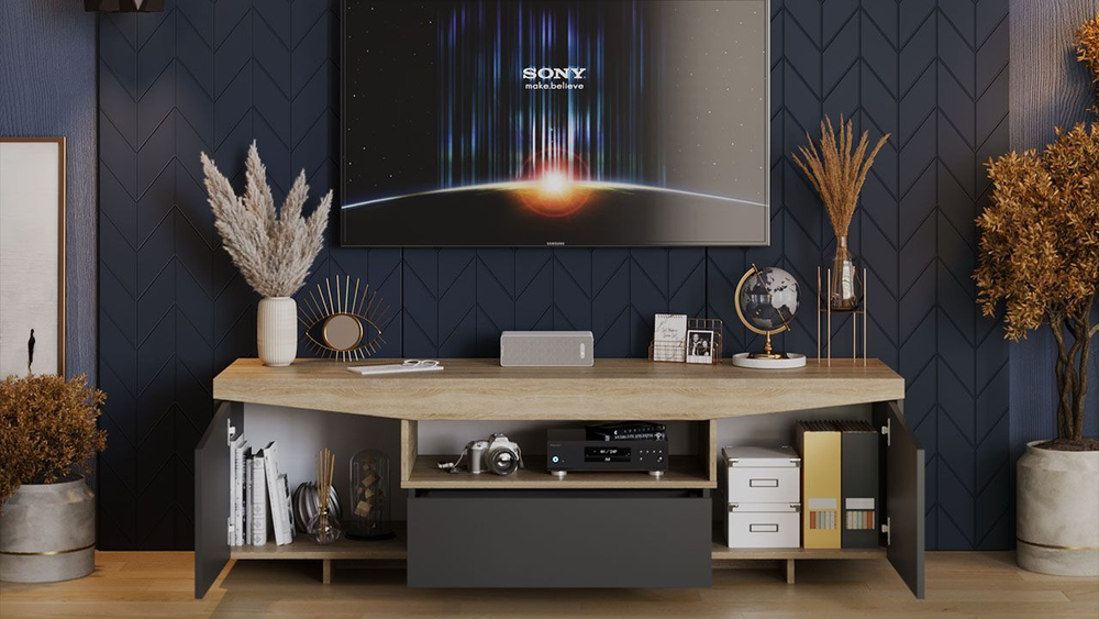 Тумба под телевизор напольная Дуб Сонома/Графит Серый 160х45х48 см