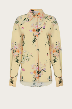 БЛУЗА ИЗ ЖЕЛТОГО ШЕЛКА С АВТОРСКИМ ПРИНТОМ