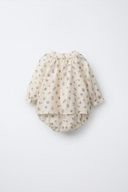 ZARA ПЛАТЬЕ-БОДИ С ЦВЕТОЧНЫМ ПРИНТОМ, ЭКРЮ