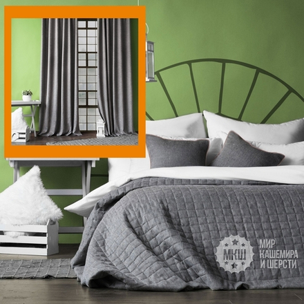 Комплект штор и покрывала из рогожки КАННИ (арт. BL10-275-05) - темно-серый