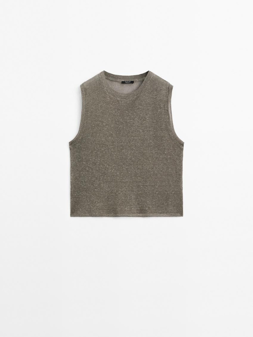 Massimo Dutti Легкая футболка без рукавов, бежевый