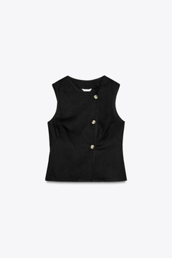 ZARA ТОП ИЗ СМЕСОВОГО ЛЬНА НА ЗАПÁХЕ, ЧЕРНЫЙ