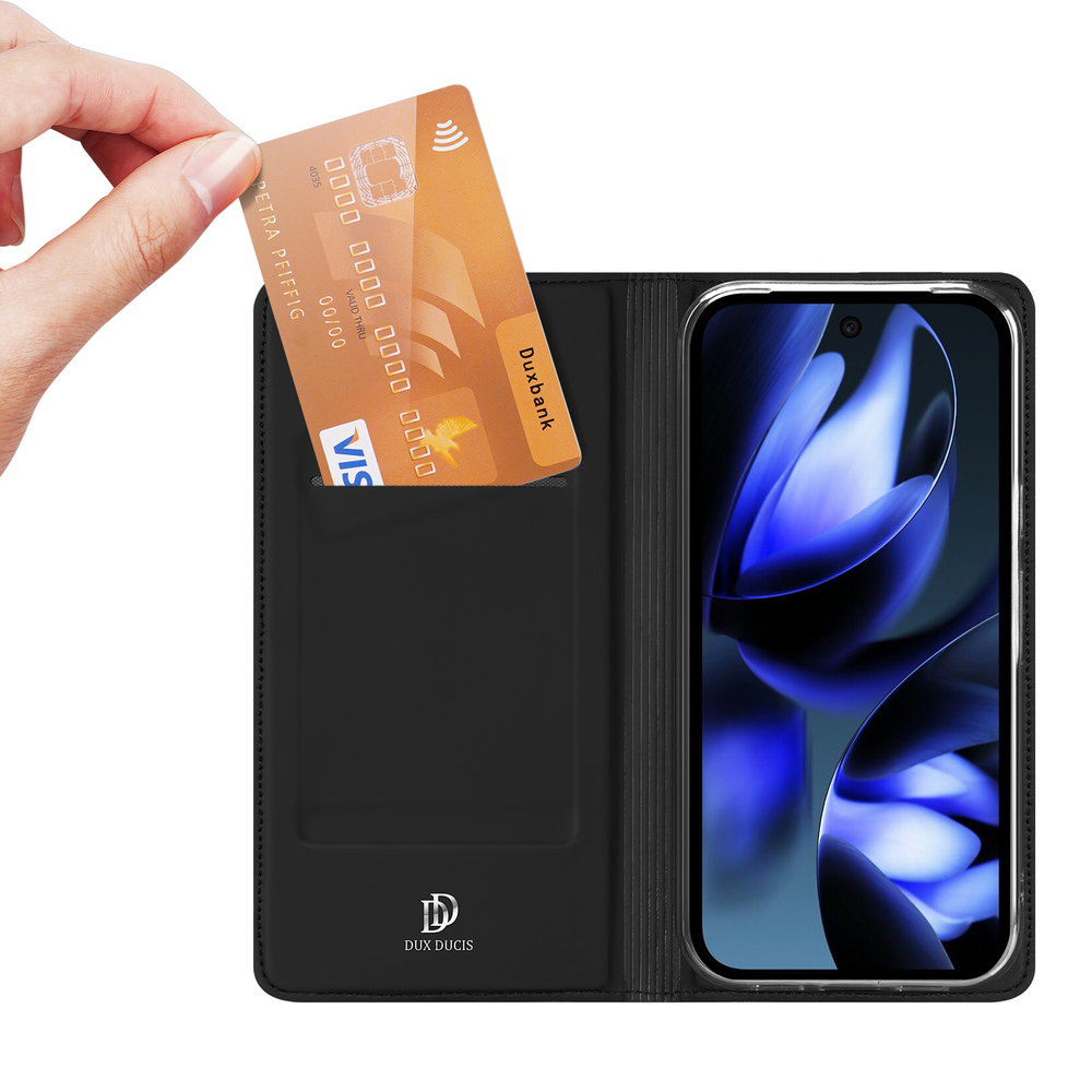 Чехол книжка из кожи черного цвета для Google Pixel 10a, серия Skin Pro Series от Dux Ducis