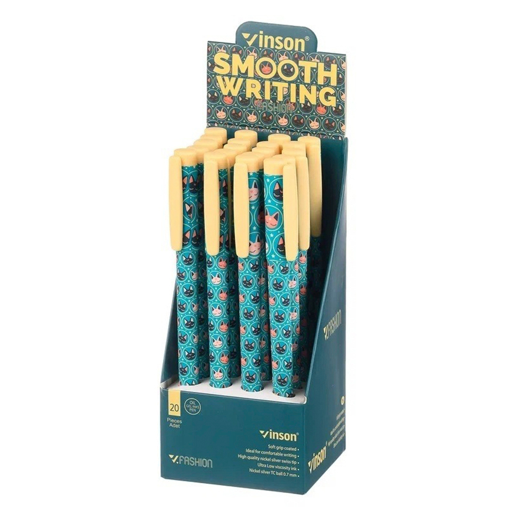 Ручка шариковая, масляная, Vinson, синие чернила, серия "Cat 2", 20 шт