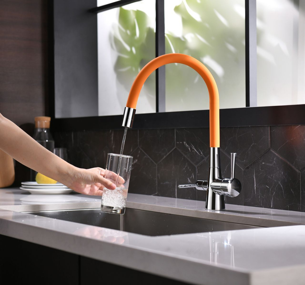Смеситель для кухни Lemark Comfort с подключением к фильтру с питьевой водой (LM3075C-Orange)