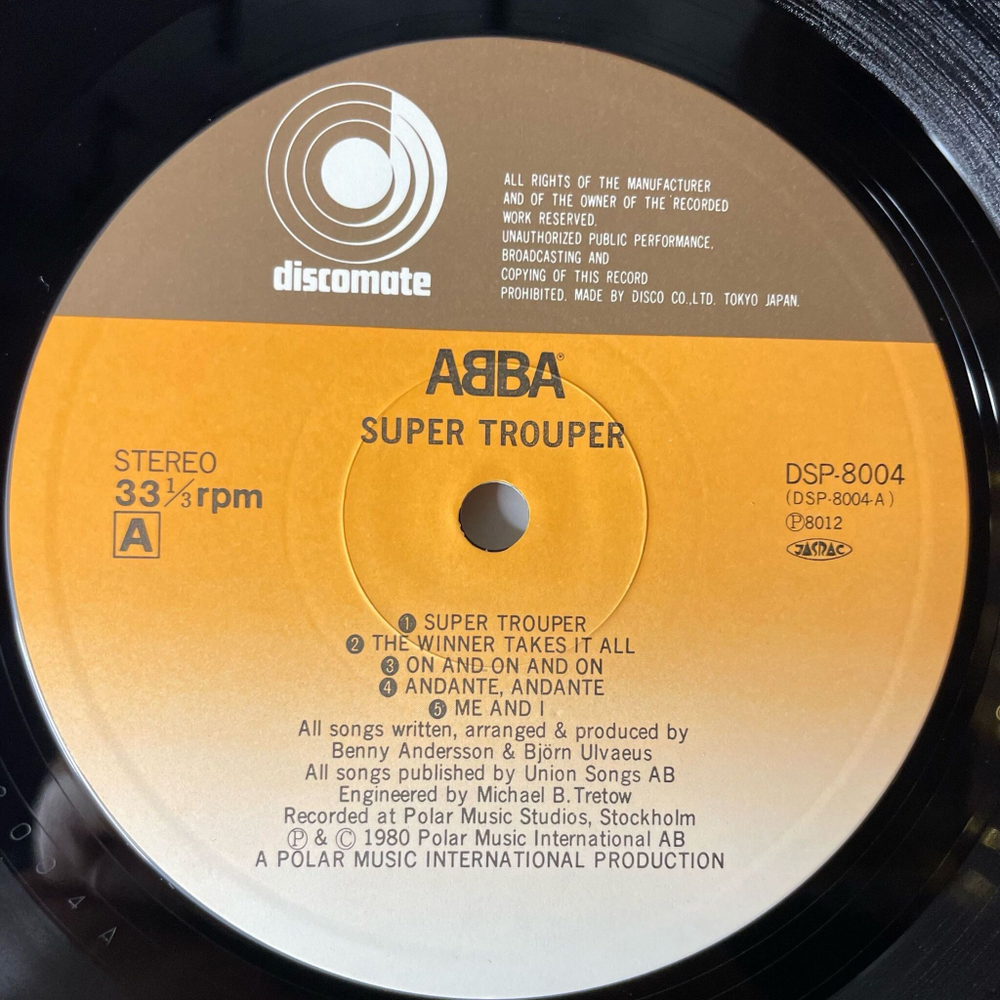 Винтажная виниловая пластинка LP ABBA Super Trouper (Japan 1980) (No Obi) The Winner Takes It All