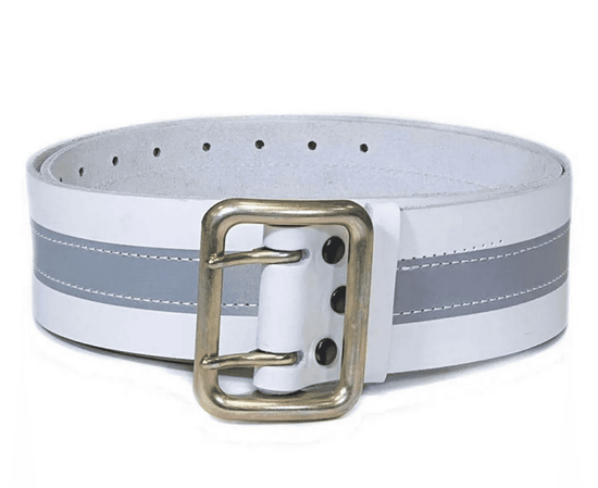 Ремень кожа. "Полиция ДПС (ГИБДД)" со светоотражающей полоской пряжка сталь (белый)