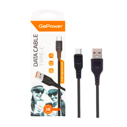 Кабель GoPower GP01T USB (m)-Type-C (m) 1.0м 2.4A ПВХ черный (1/200)