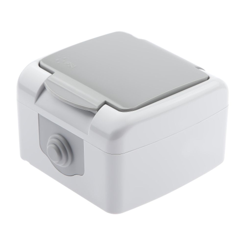 Розетка Intro Atlantic 5-201-03 с заземлением 2P+E Schuko 16А-250В IP54 ОУ серый | Intro