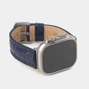 Ремешок для Apple Watch Ultra 49mm из кожи аллигатора, синего цвета