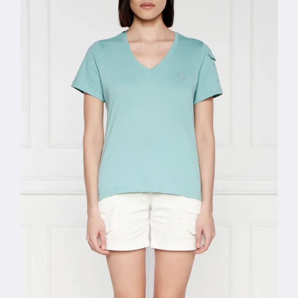 Футболка жен. AERONAUTICA 2244 бирюза вырез V