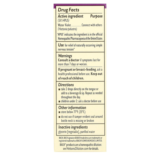 Bach, Original Flower Remedies, вода из фиалки, 10 мл (0,35 жидк. унции)