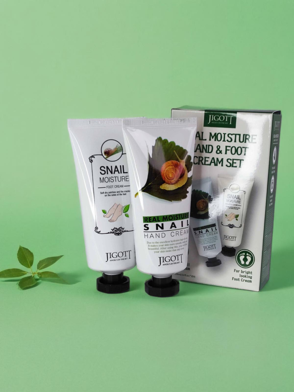 Набор кремов для рук и ног JIGOTT REAL MOISTUREHAND&FOOT CREAM с улиточным муцином, 100 мл + 100 мл.