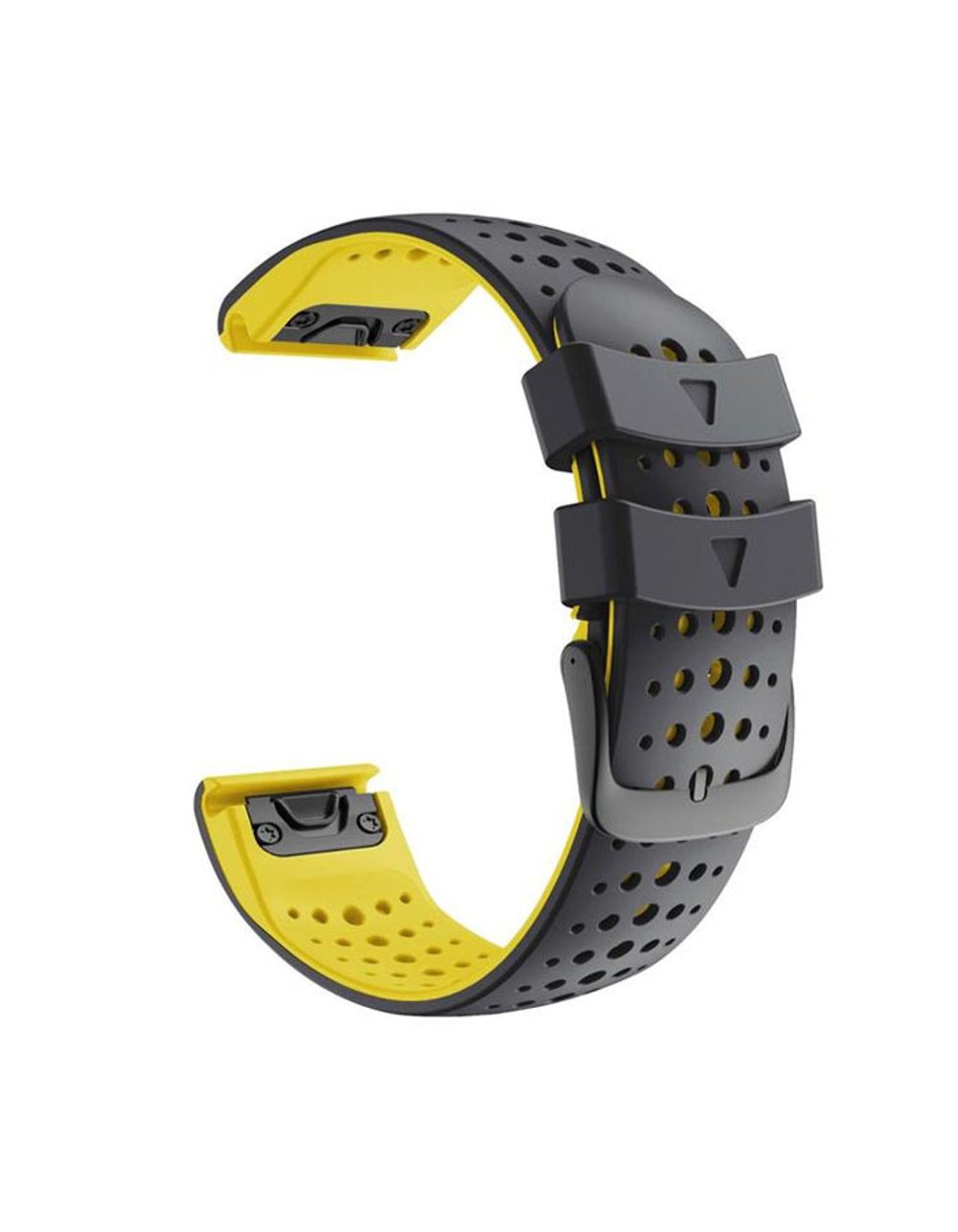 Ремешок дышащий Athlet 22 мм. для Garmin Fenix 7/6/5, EPIX 2, MARQ, Forerunner 935 / 945 / 955 / 965, instinct, instinct 2 силиконовый быстросъемный ( Черный / Желтый )