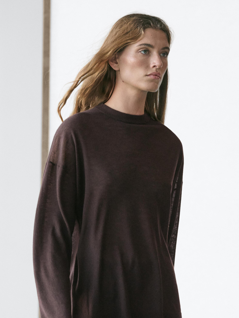 Massimo Dutti Вязаный свитер оверсайз, коричневый