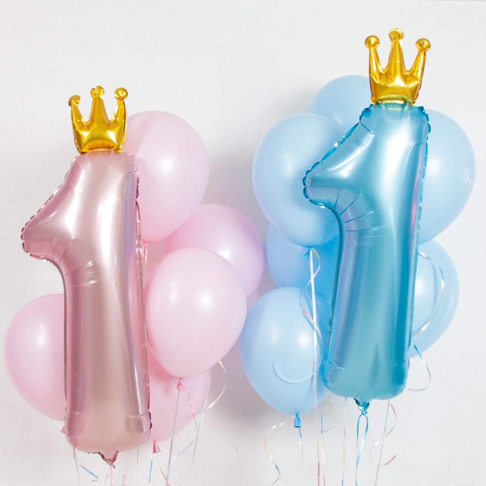 Шар Цифра, 1 Золотая корона, Голубой.