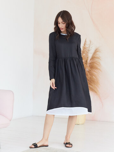 Платье с подъюбником Алиса из черного льна