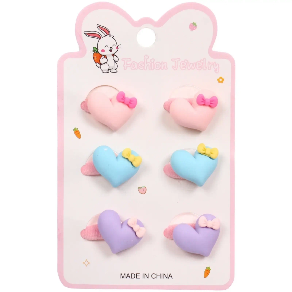 Резинки для волос детские 6шт «БАМБИ БУМ Маттэ», Сердечки, микс 6 цветов, d-2.см/12*7.5см