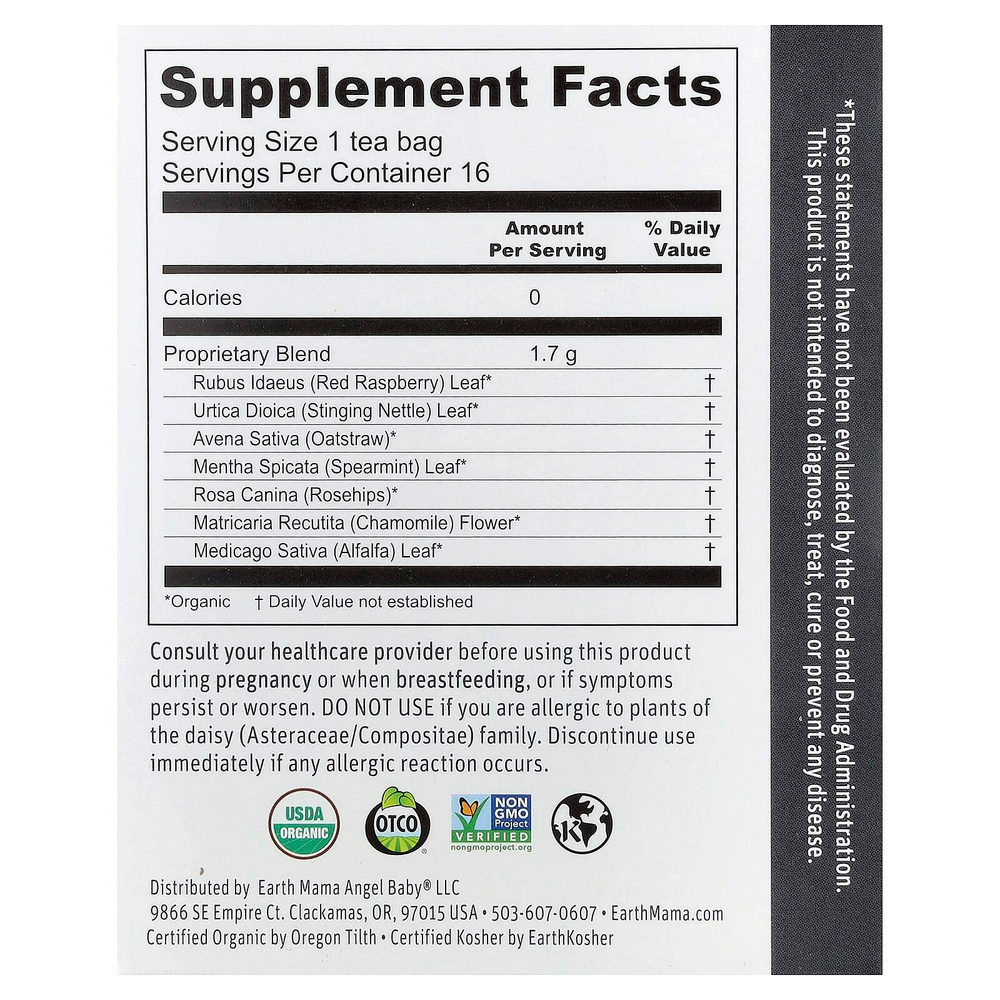 Earth Mama, Organics, чай для третьего триместра, мята, без кофеина, 16 чайных пакетиков, 27,2 г (0,96 унции)