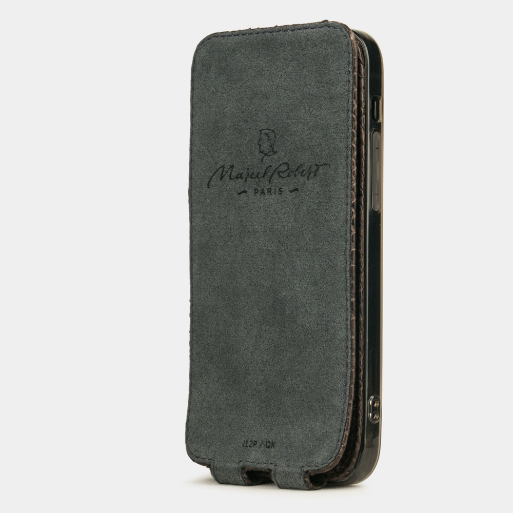 Чехол для iPhone 12 Mini из натуральной кожи питона, темно-коричневого цвета