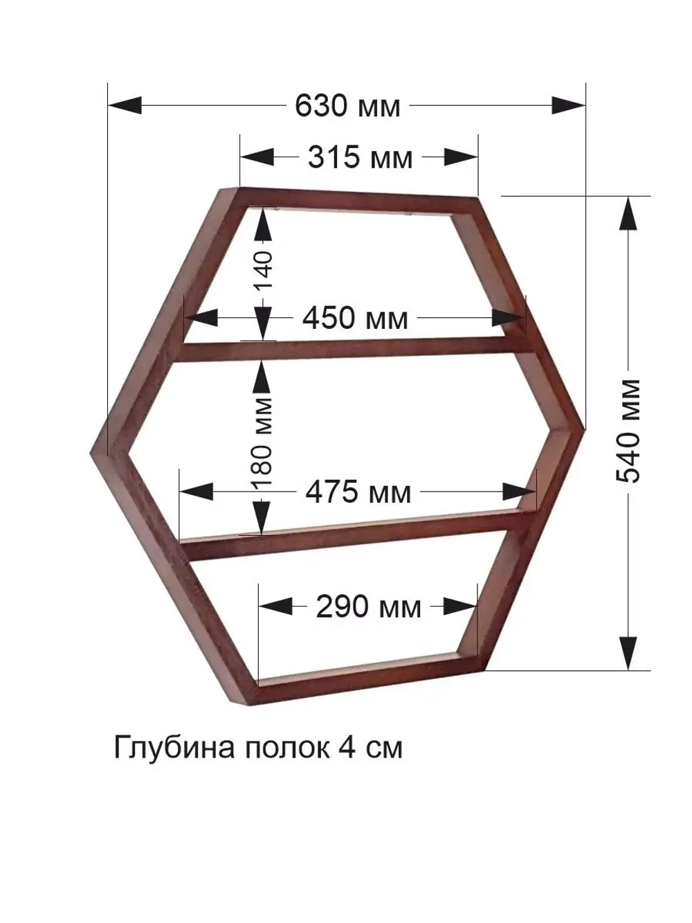 Настенная полка шестиугольник Соты Лофт