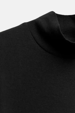 ZARA ТОП В РУБЧИК С ВОРОТНИКОМ-СТОЙКОЙ, ЧЕРНЫЙ
