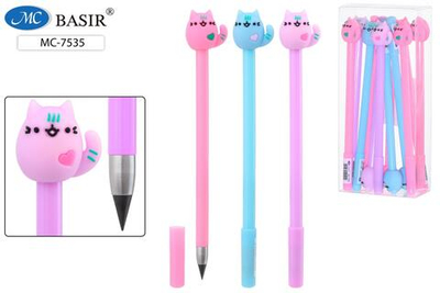 Карандаш вечный "Кошка" яркий корпус, прорезин.наконечник, ассорти (Basir)