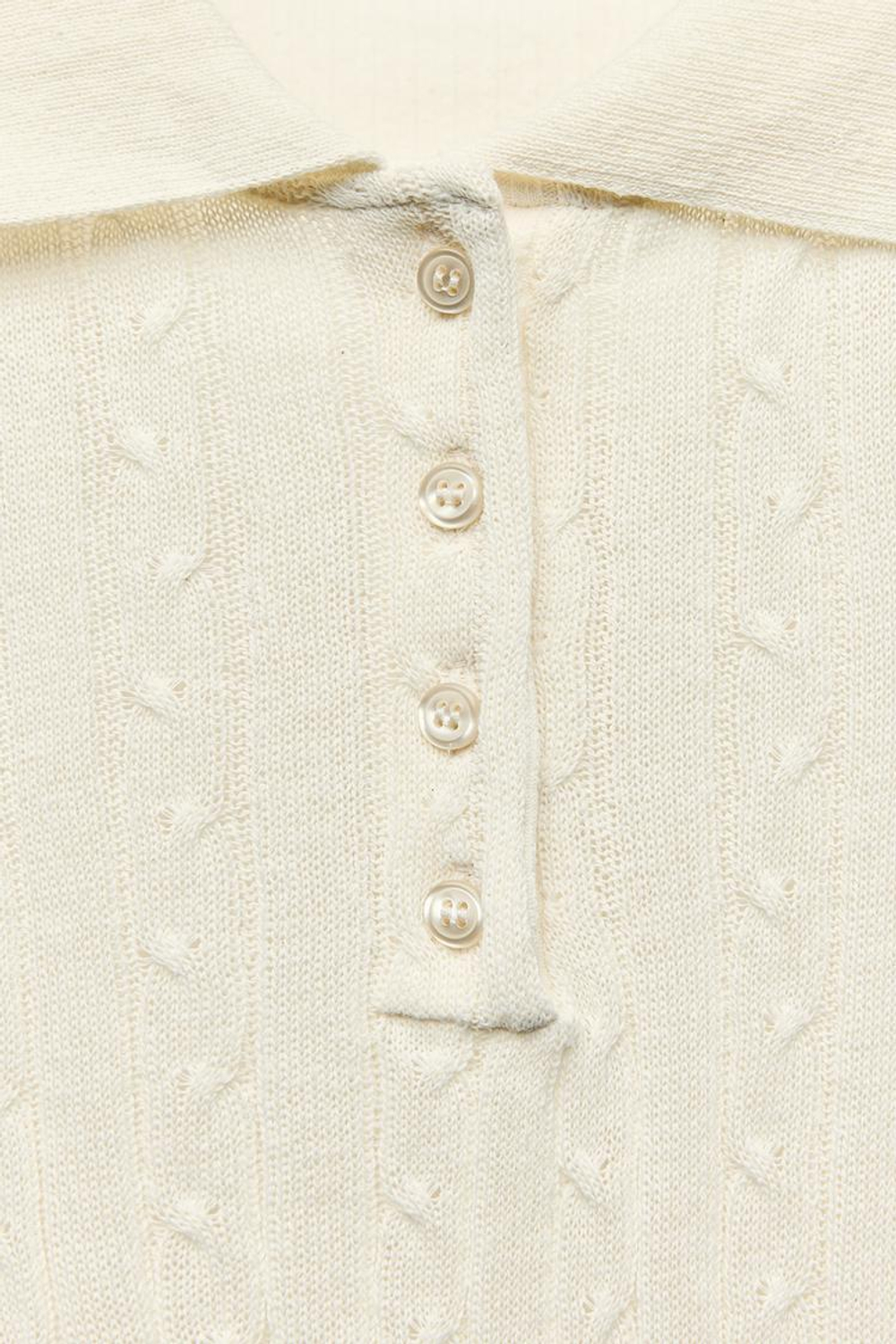 ZARA ТОП ПОЛО С УЗОРОМ «КОСЫ», ЭКРЮ