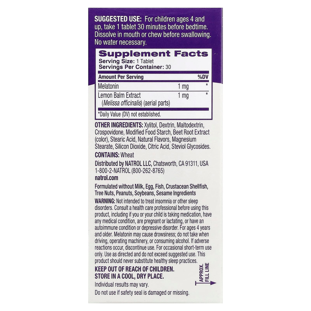 Natrol, мелатонин, для детей от 4 лет, клубника, 30 таблеток