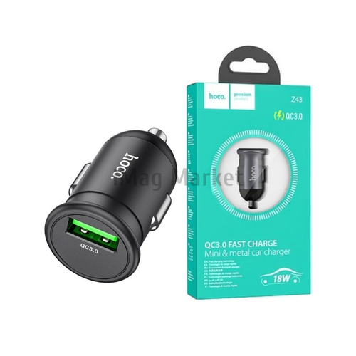 Автомобильное зарядное устройство Hoco Z43, 1 USB-A, 18W, 3A, серый