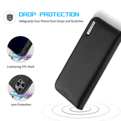 Чехол книжка из натуральной кожи с защитой RFID от Dux Ducis для iPhone 16 Pro, серия Hivo Series Case