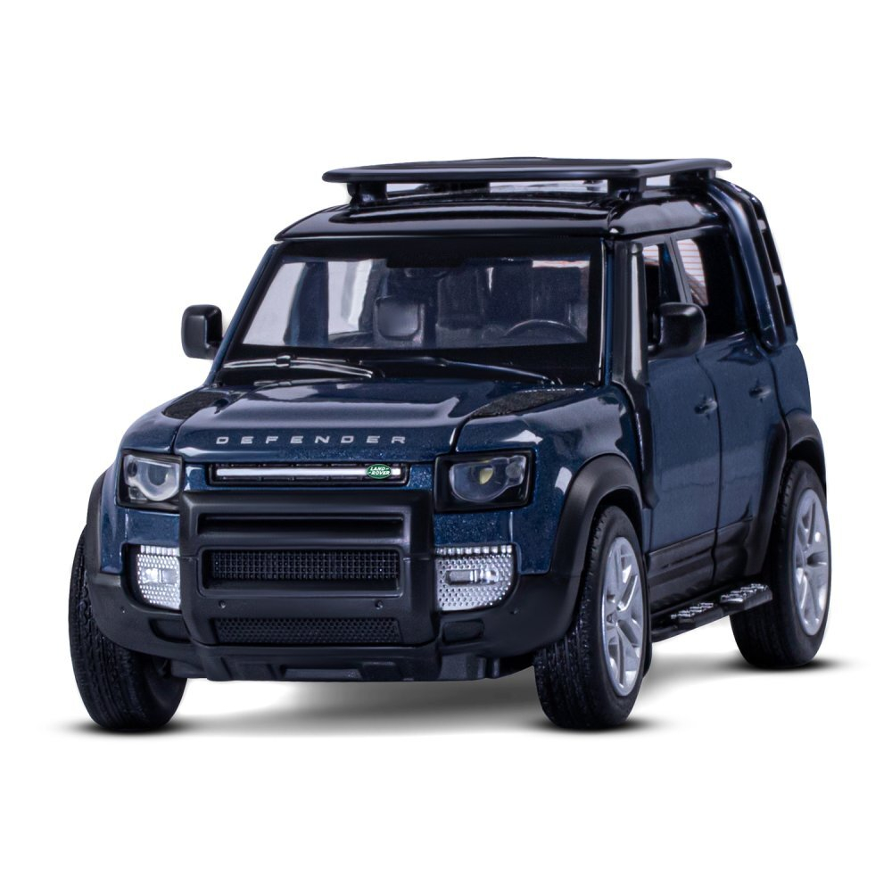 Модель 1:32 Land Rover Defender 110, синий, откр.4 двери, капот, багажник, свет, звук,