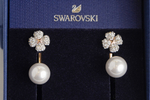 Серьги-пусеты Swarovski с жемчужными бусинами и клеверами, покрытыми кристаллами